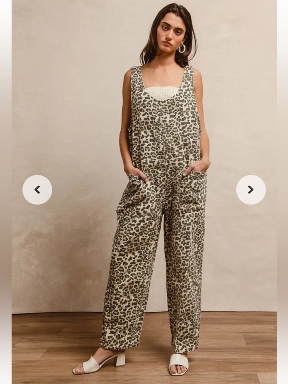 BiBi Taupe and Black Leopard-Print Wide-Leg Jumpsuit